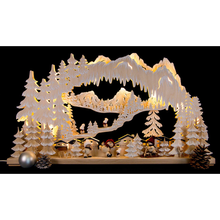 3D Double Arch - Wintersport with Snowmollis and White Frost - 72x43 cm / 28x17 inch