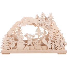 3D-Schwibbogen Pitti und Freunde beim Schneemannbau - 43x28 cm