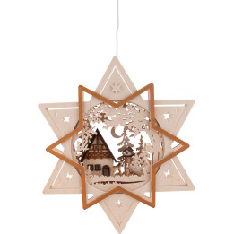 Window Picture - Star with House and Deer in Forest - 35 cm / 13.8 inch