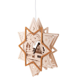 Window Picture - Star with House and Deer in Forest - 35 cm / 13.8 inch