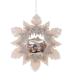 Window Picture - Snow Crystal - Snowman and Sled - White Frost - 36 cm / 14.2 inch