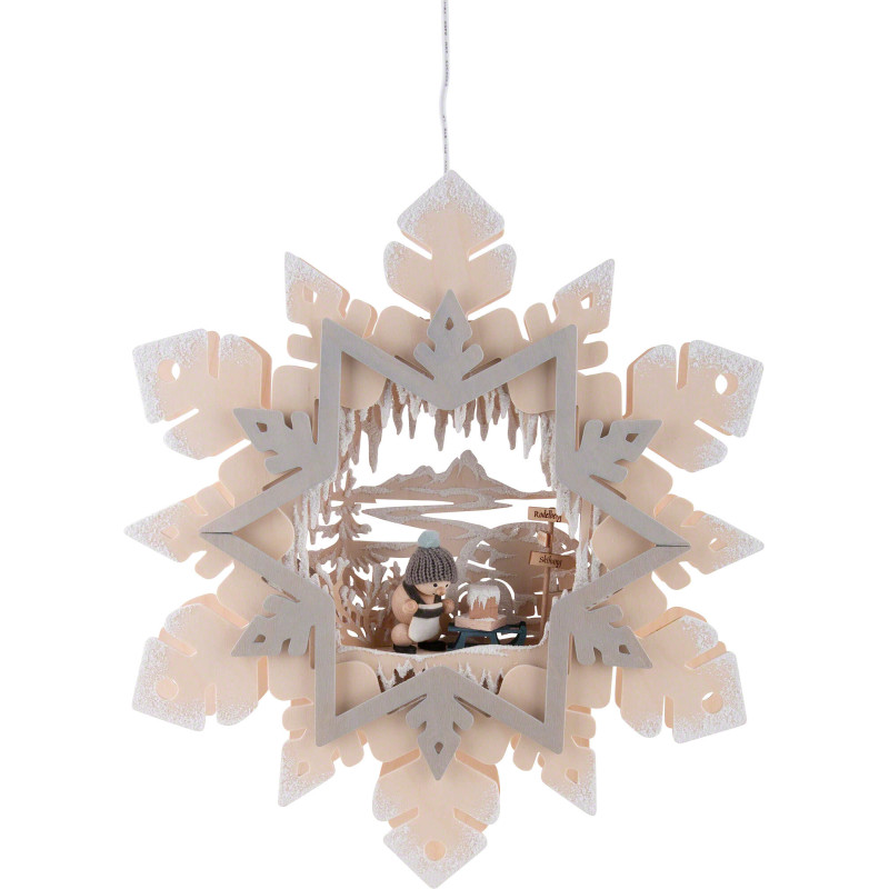 Fensterbild Schneekristall - Snowmolli und Schlitten - Raureif - 36 cm