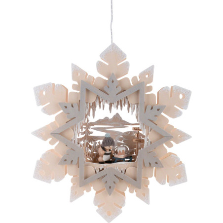 Fensterbild Schneekristall - Snowmolli und Schlitten - Raureif - 36 cm