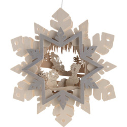 Fensterbild Schneeflocke mit Pitti, Moppi und Schnatterinchen - 36 cm