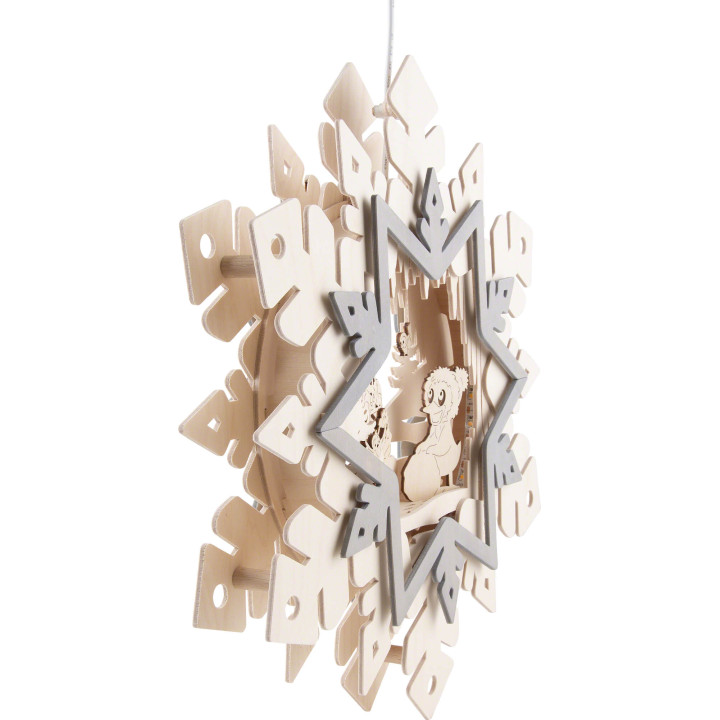 Fensterbild Schneeflocke mit Pitti, Moppi und Schnatterinchen - 36 cm