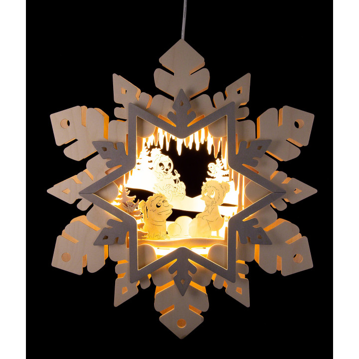 Window Picture - Snowflake with Pitti, Moppi and Schnatterinchen - 36 cm / 14.2 inch