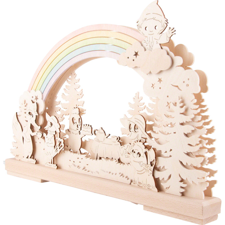 3D-Schwibbogen Sandmännchen unter dem Regenbogen - 43x30 cm