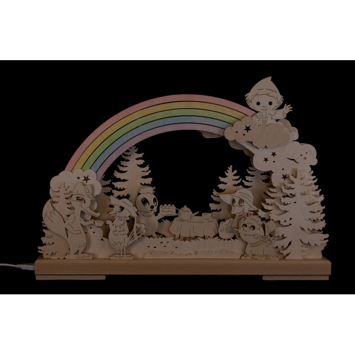 3D-Schwibbogen Sandmännchen unter dem Regenbogen - 43x30 cm