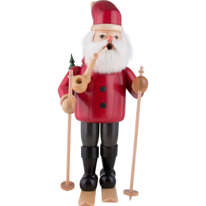 Räuchermännchen Weihnachtsmann mit Ski - rot - 52 cm