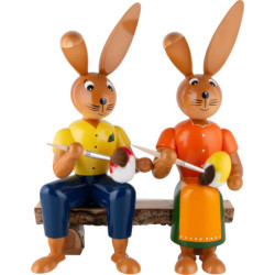 Bunny Painting Couple on Bench - 44 cm / 17.3 inch