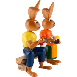 Bunny Painting Couple on Bench - 44 cm / 17.3 inch