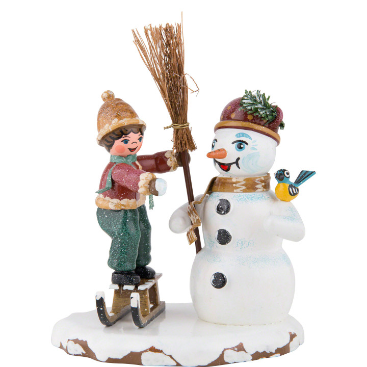 Winterkinder Junge mit Schneemann - 11 cm