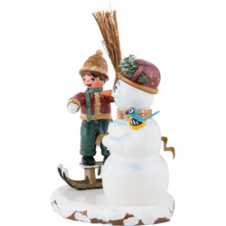 Winter Children Boy with Snowman - 11 cm / 4 inch