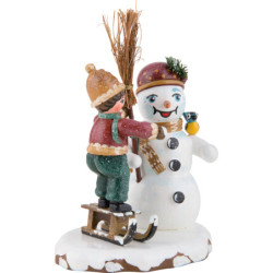 Winter Children Boy with Snowman - 11 cm / 4 inch