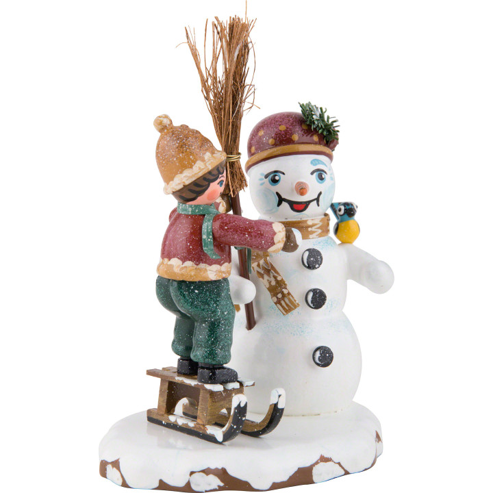 Winter Children Boy with Snowman - 11 cm / 4 inch