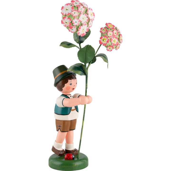 Blumenkind Junge mit Hortensie - 24 cm