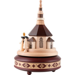 Music Box - Seiffner Church And Carolers, Mahogany - 24 cm / 9.4 inch