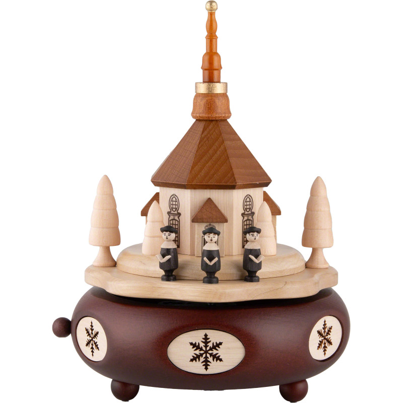 Spieldose Seiffner Kirche und Kurrende, Mahagoni - 19 cm