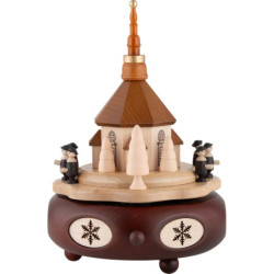 Music Box - Seiffen Church and Carolers, Mahogany - 19 cm / 7.5 inch