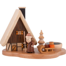 Rauchhaus mit Weihnachtsmann auf Sockel, natur - 16x21,5x12 cm
