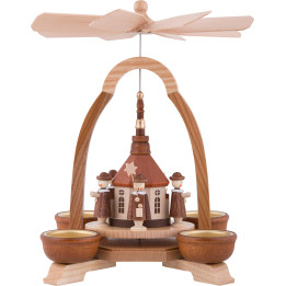 1-Tier Pyramid with Seiffen Church and Carolers - 25 cm / 9.8 inch