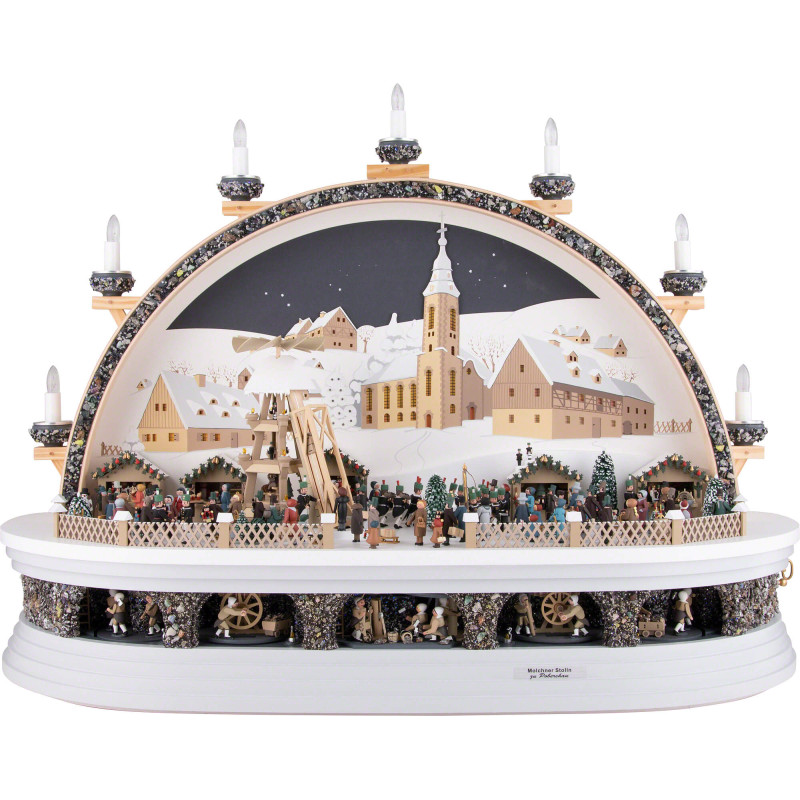 Schwibbogen Weihnachtsmarkt am "Molchner Stolln" zu Pobershau (limitierte Auflage) - 74x28x58 cm