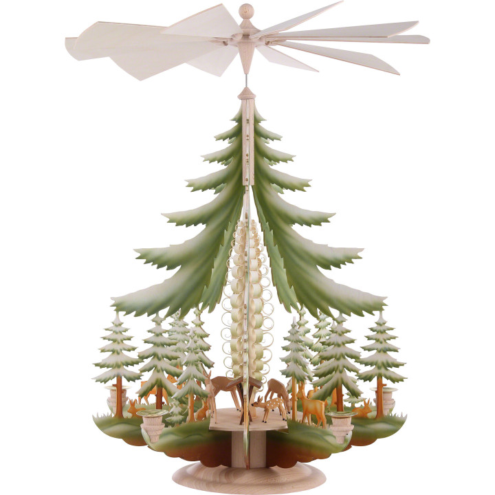 1-stöckige Pyramide mit geschnitzten Rehen, farbig - 62x42 cm