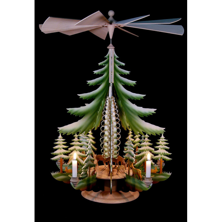 1-stöckige Pyramide mit geschnitzten Rehen, farbig - 62x42 cm