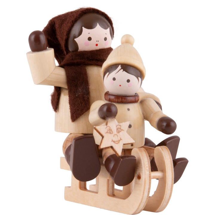 Thiel Figurine - Sledge Lady with Child - natural - 5,5 cm / 2.2 inch
