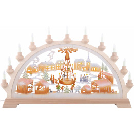 Candle Arch - Christmas Market with Pyramid, Colored - 65x40 cm / 26x17.5 inch
