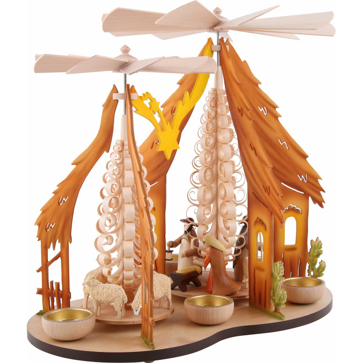 1-Tier Pyramid - Two Winged Wheels - Nativity, Colored - 37x35 cm / 14.5x14 inch