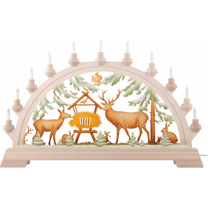 Schwibbogen Wildtierfütterung, farbig - 65x40 cm