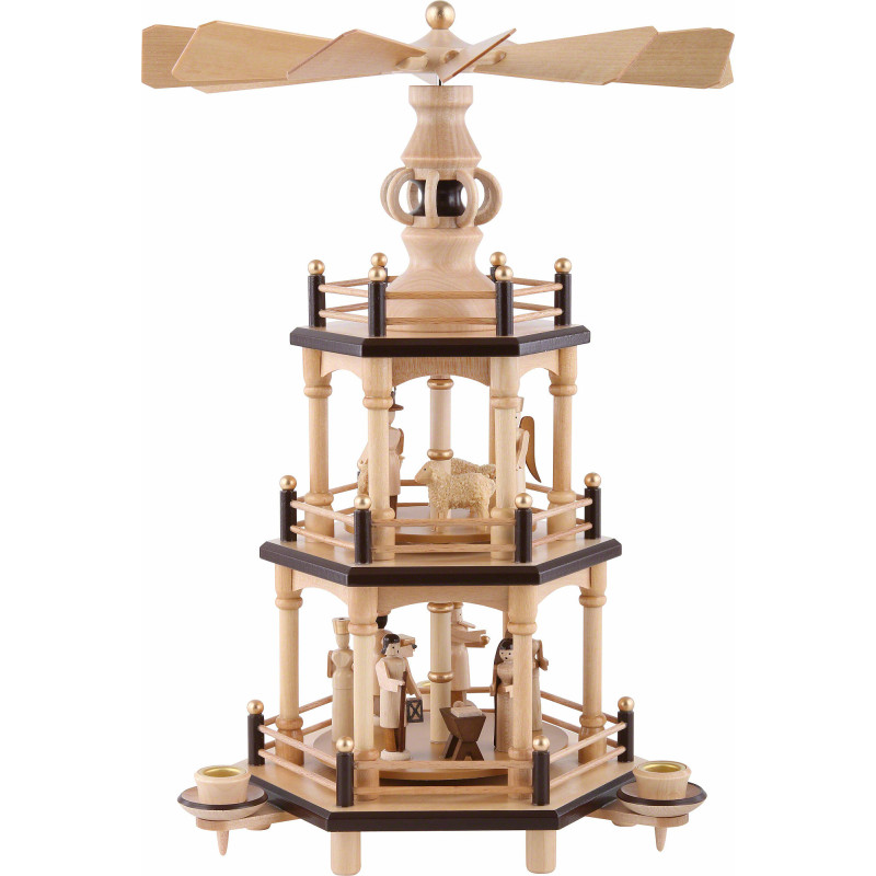 3-stöckige Pyramide Weihnachten, natur - 35 cm