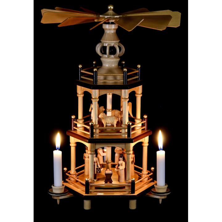 3-stöckige Pyramide Weihnachten, natur - 35 cm