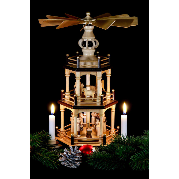 3-stöckige Pyramide Weihnachten, natur - 35 cm