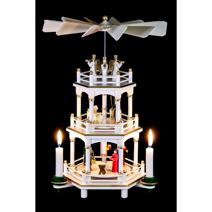 3-stöckige Pyramide Weihnachten, weiß - 35 cm