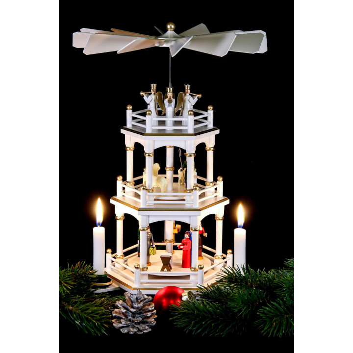 3-stöckige Pyramide Weihnachten, weiß - 35 cm