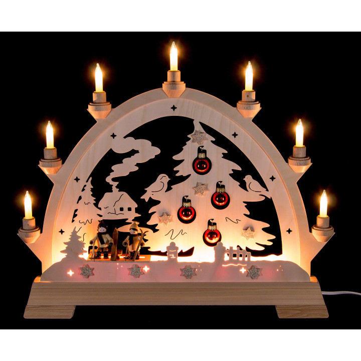 Candle Arch - House with House, Skier and Balls - 48 cm / 18.9 inch
