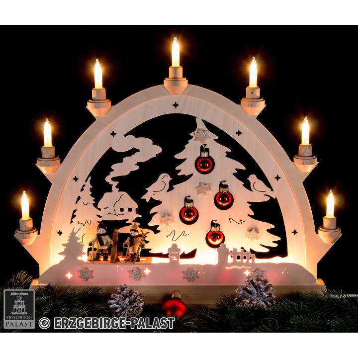 Candle Arch - House with House, Skier and Balls - 48 cm / 18.9 inch