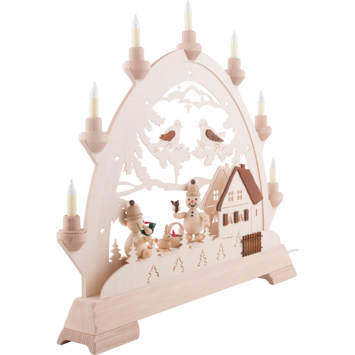 Schwibbogen mit Haus und Schneemännern - 48 cm