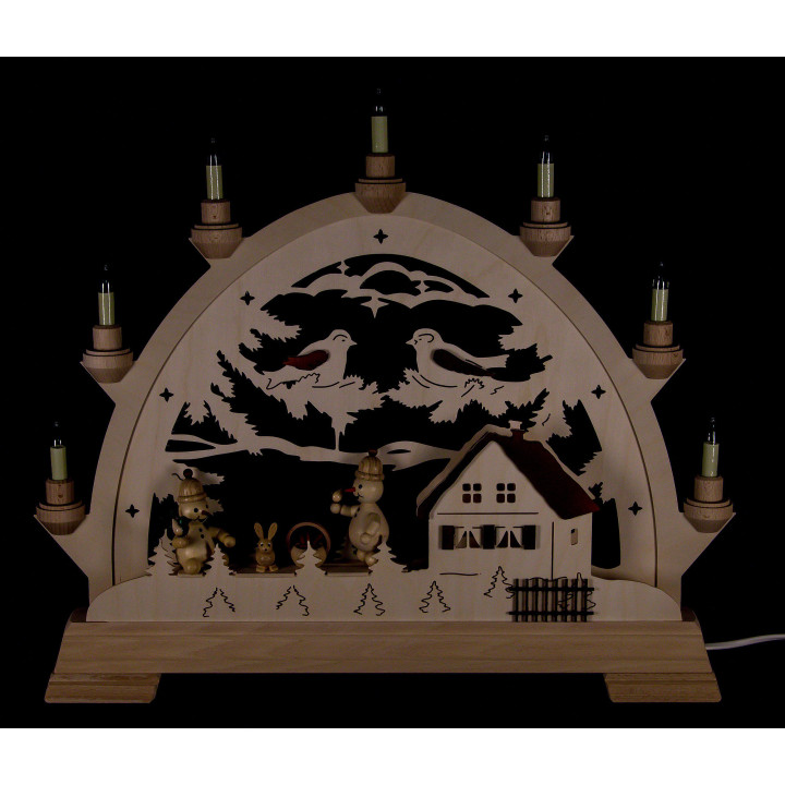 Schwibbogen mit Haus und Schneemännern - 48 cm