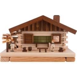 Smoking Lighted House - Ski Hut with Figurines - 17x31 cm / 6.7x12.2 inch