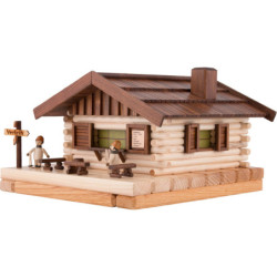 Smoking Lighted House - Ski Hut with Figurines - 17x31 cm / 6.7x12.2 inch