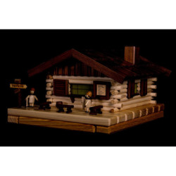 Smoking Lighted House - Ski Hut with Figurines - 17x31 cm / 6.7x12.2 inch
