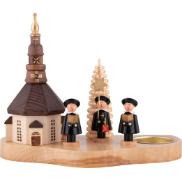 Teelichthalter mit Seiffener Kirche und Kurrende - 12 cm