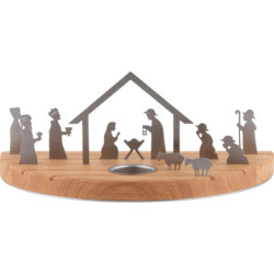 Tea Light Holder - Silhouette M Oak - Nativity Scene - 15 cm / 5.9 inch