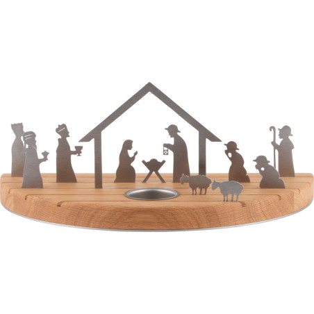 Teelichthalter Silhouette M Weihnachtskrippe Eiche - 15 cm