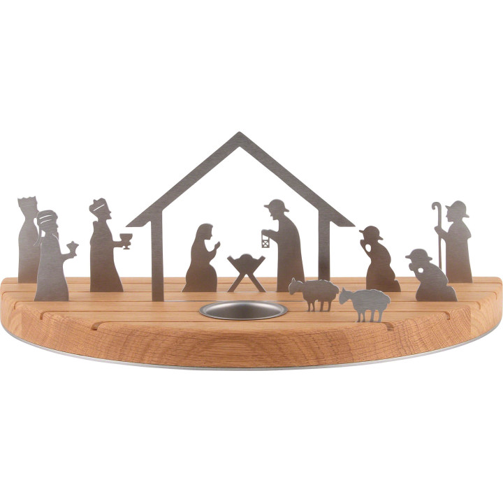 Teelichthalter Silhouette M Weihnachtskrippe Eiche - 15 cm