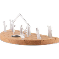 Tea Light Holder - Silhouette M Oak - Nativity Scene - 15 cm / 5.9 inch