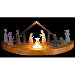 Teelichthalter Silhouette M Weihnachtskrippe Eiche - 15 cm